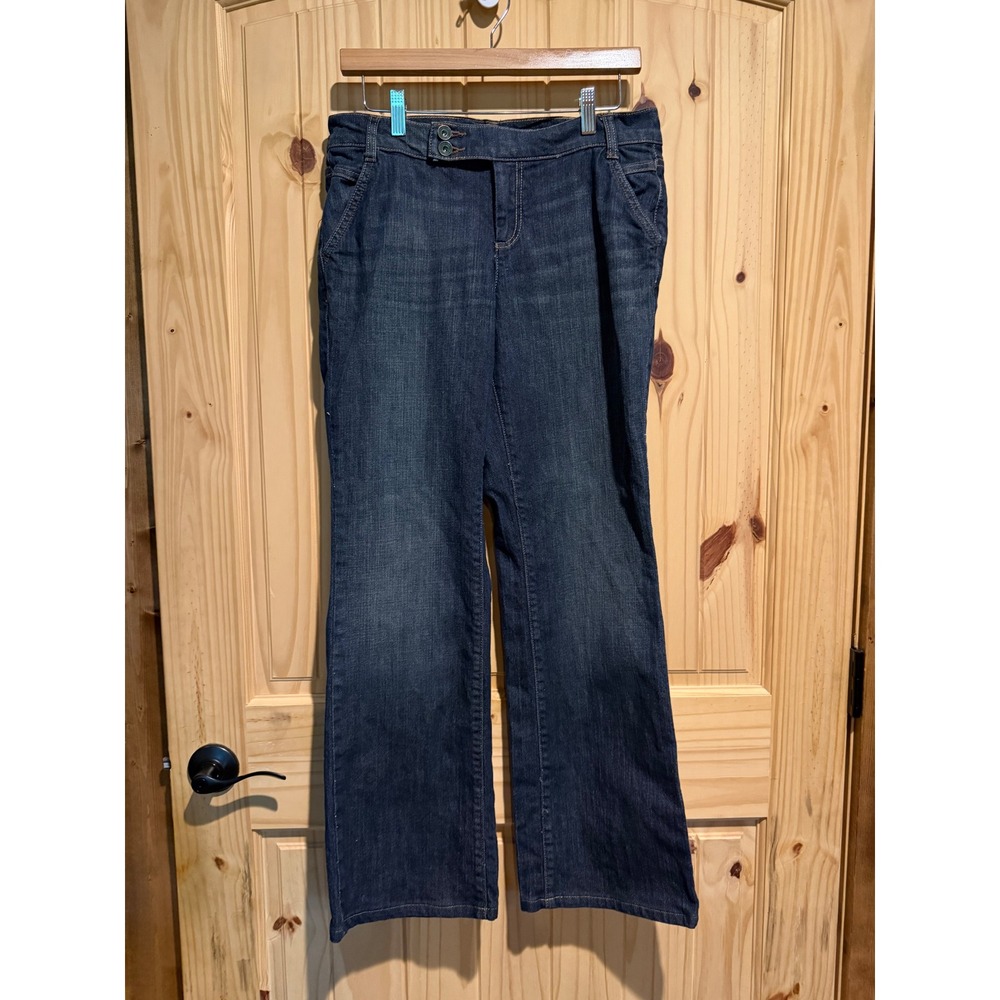 DKNY Jeans Women 8 Dark Wash Trouser‎ Jeans Wide Leg Stretch Denim Blue RN52002